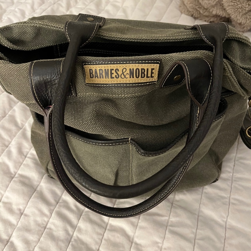 Barnes and Noble Olive Green Canvas Tote Travel Bag